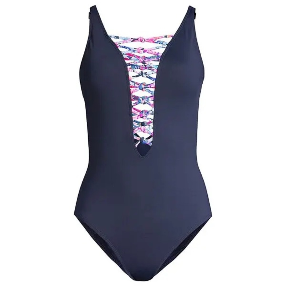 Lilly Pulitzer isle lattice one piece swimsuit navy